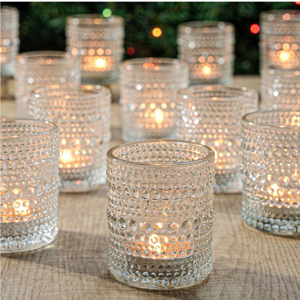 Clear Glass Hobnail Votive Candle Holders - Set of 12 NEW